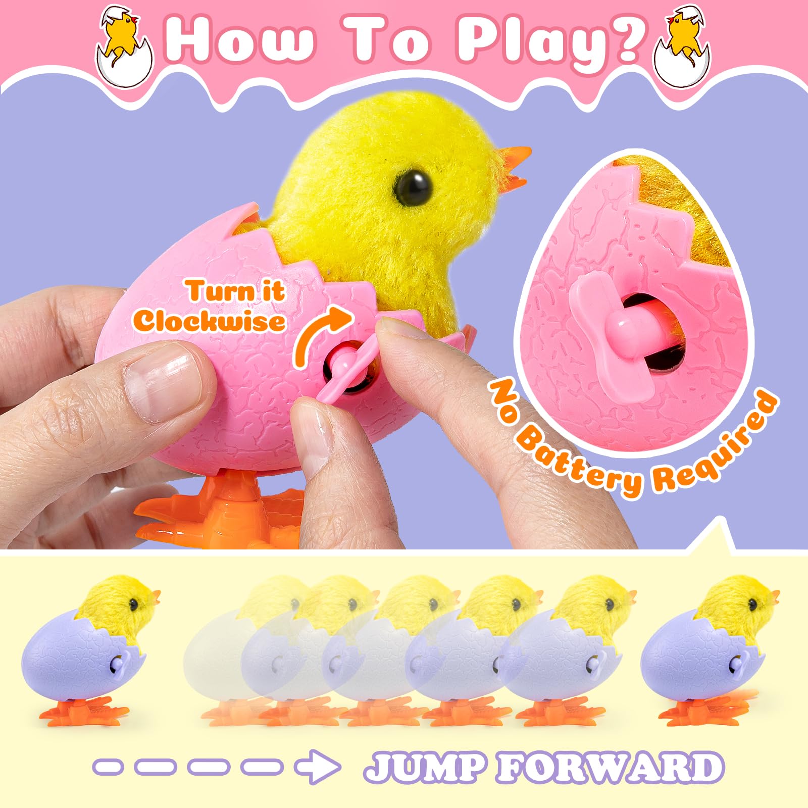 KALLOCIRUN wind-up chicks in action, hopping and chirping for toddler enjoyment.