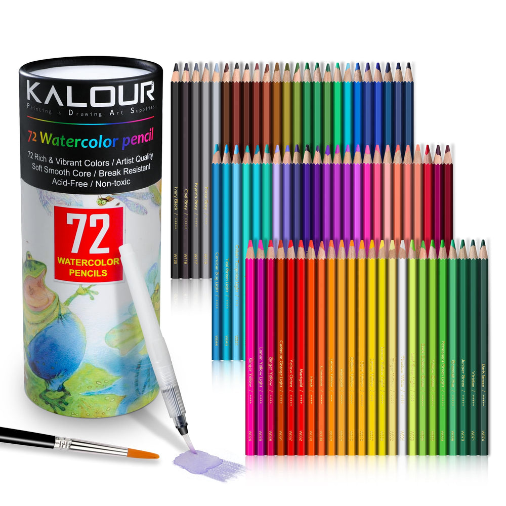 KALOUR 72-color watercolor pencils set shown as a complete artistic kit