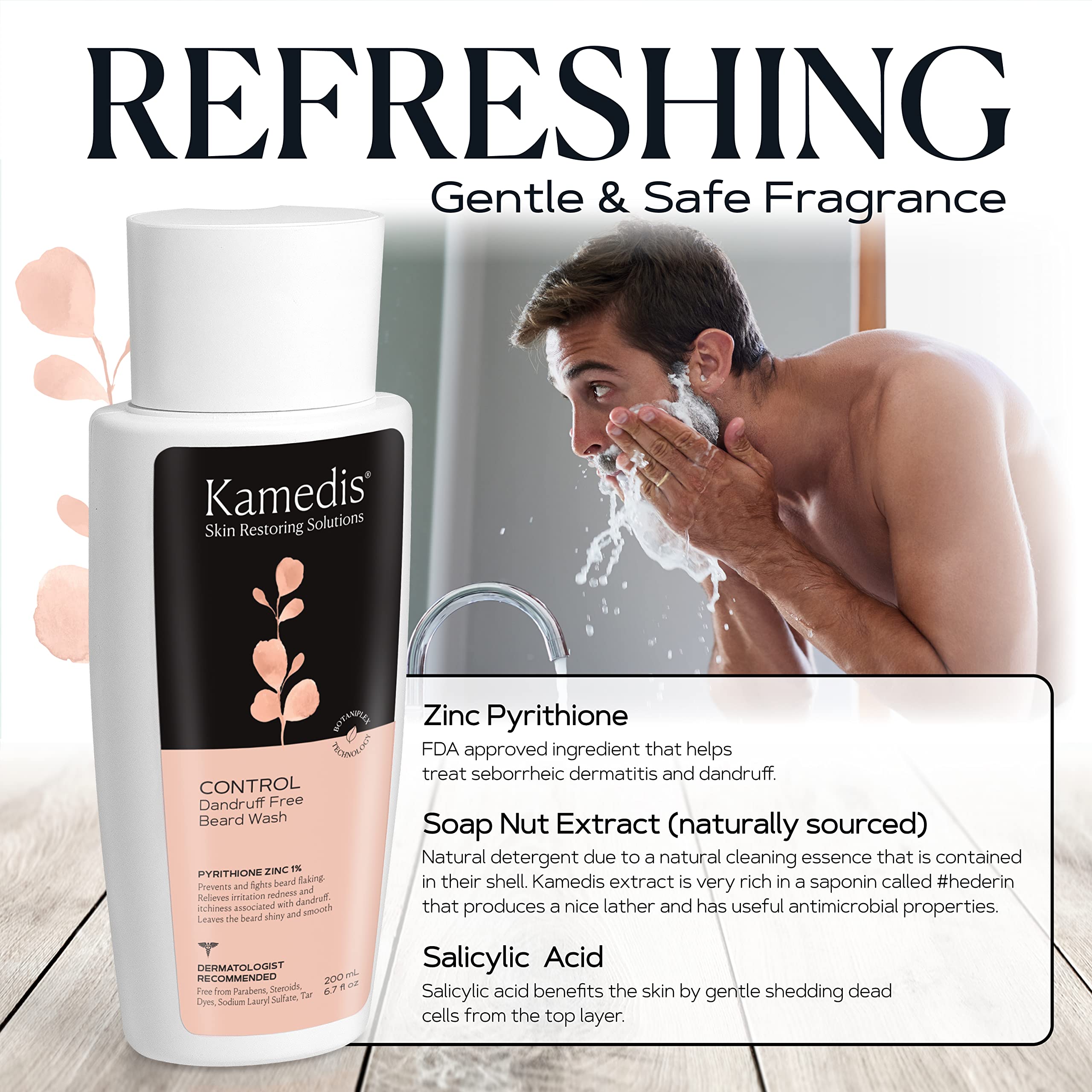 KAMEDIS Beard Wash clear pump bottle for easy daily use.