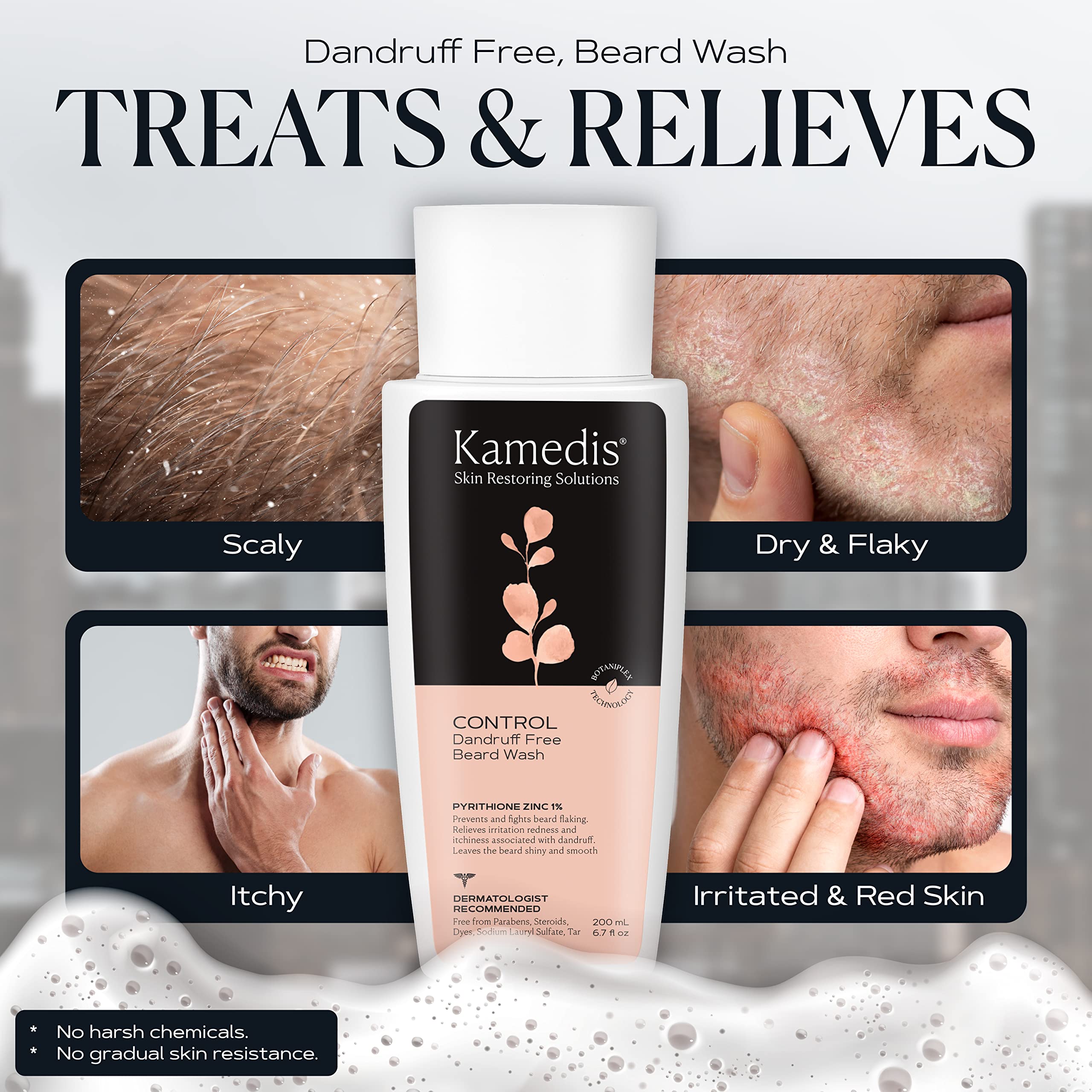 KAMEDIS Beard Wash natural Soapberry Extract enhances cleansing.