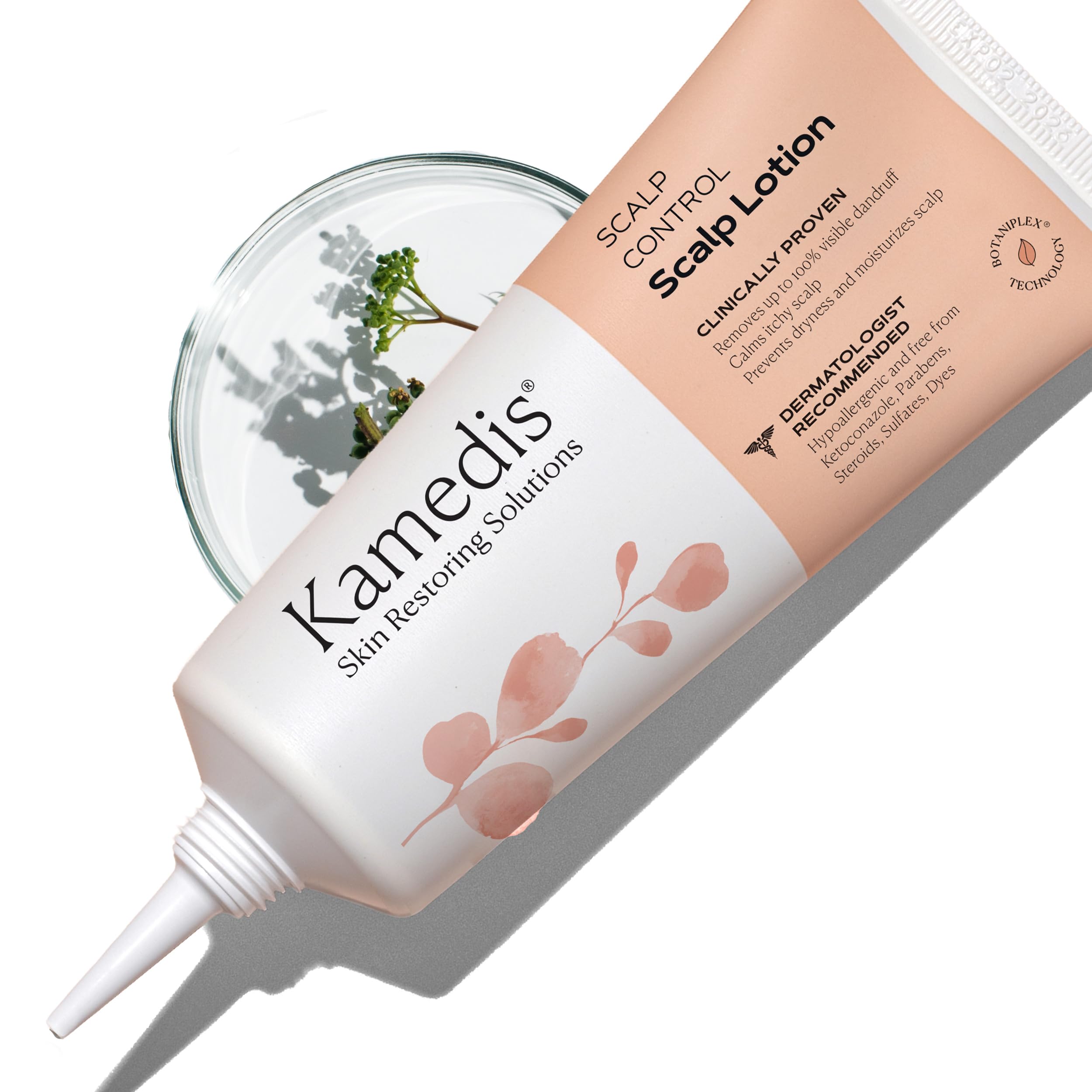KAMEDIS scalp moisturizer bottle shows overnight hydration for a calm scalp.