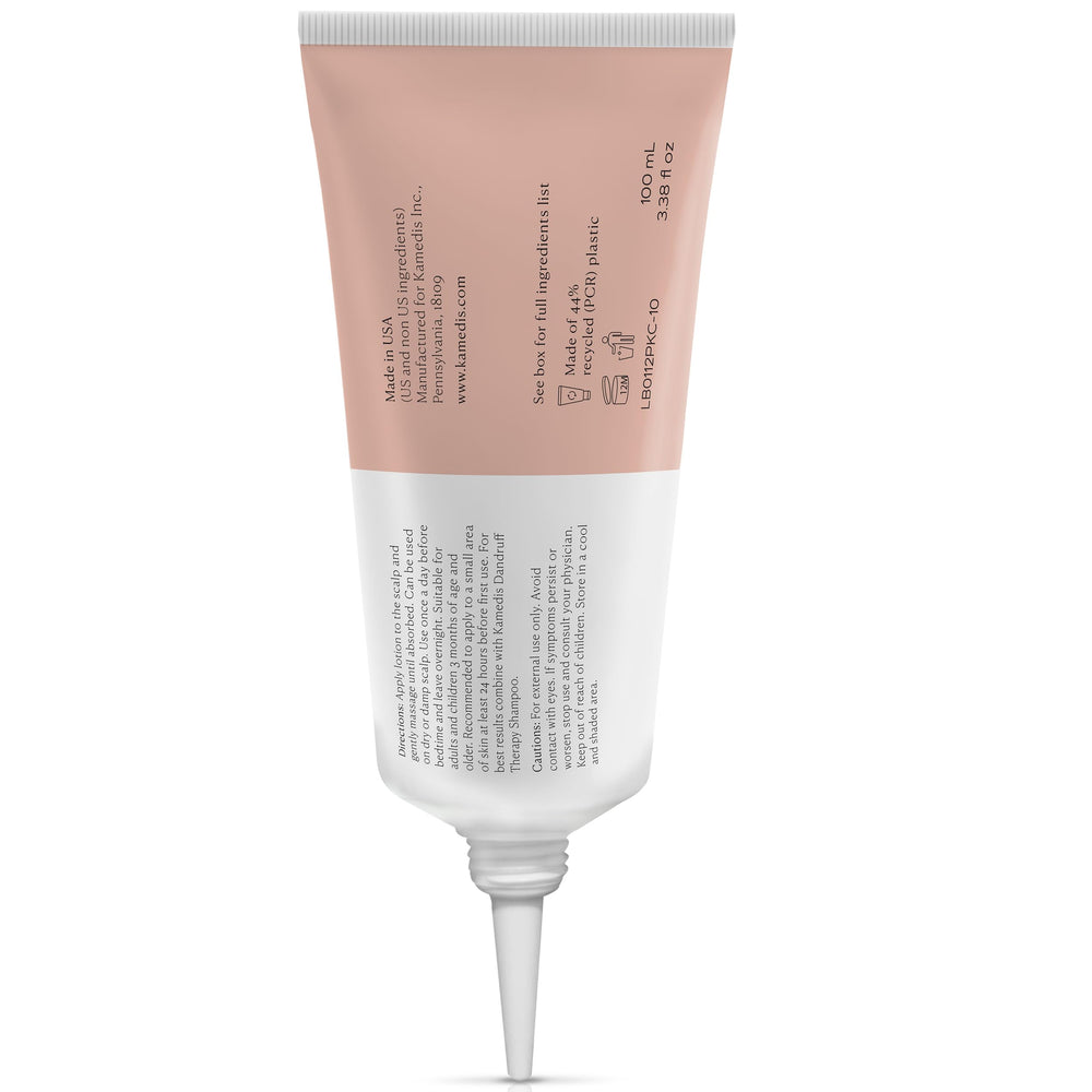 KAMEDIS scalp moisturizer packaging highlights parabens-free formula and clear labeling.
