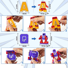 Three mega robots formed by letter clusters for extended challenges