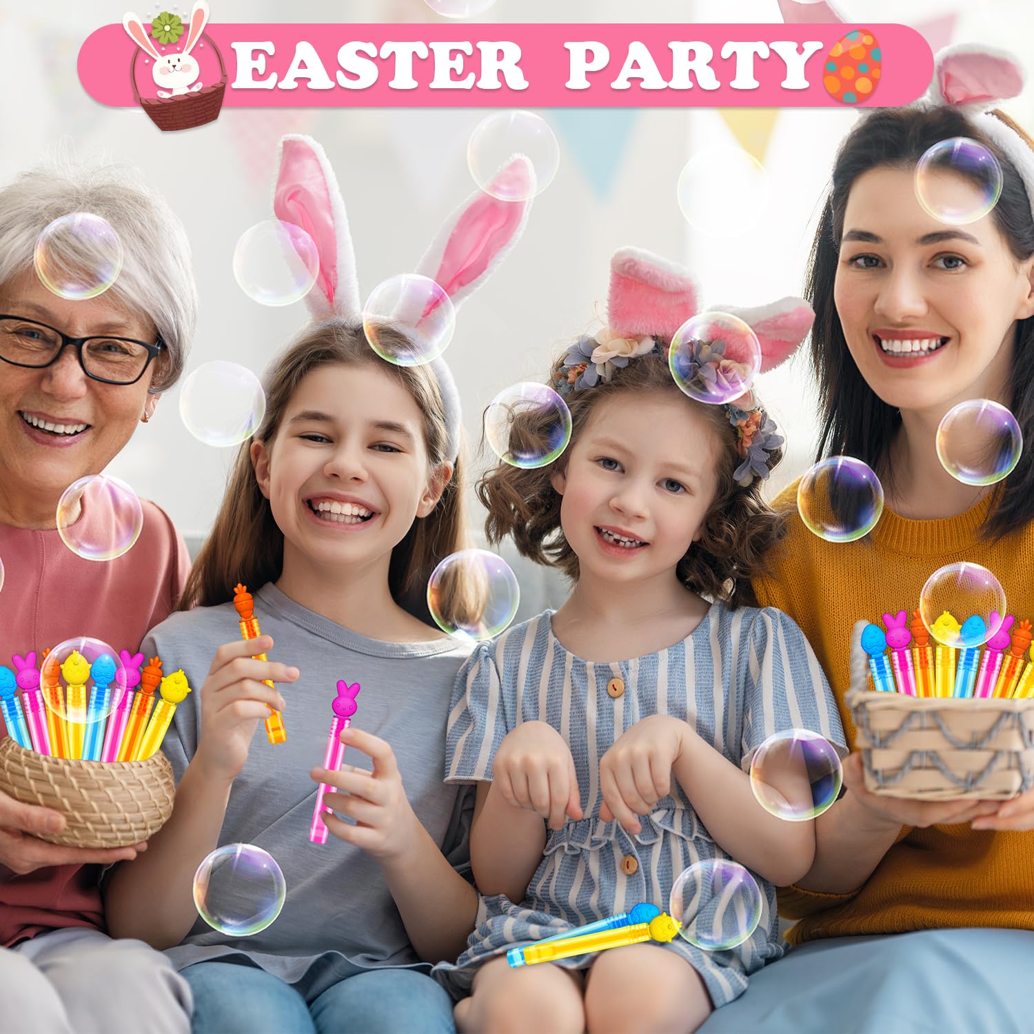 Kannove Easter Mini Bubbles four colors display showcases vibrant bubbles for games and outdoor fun.