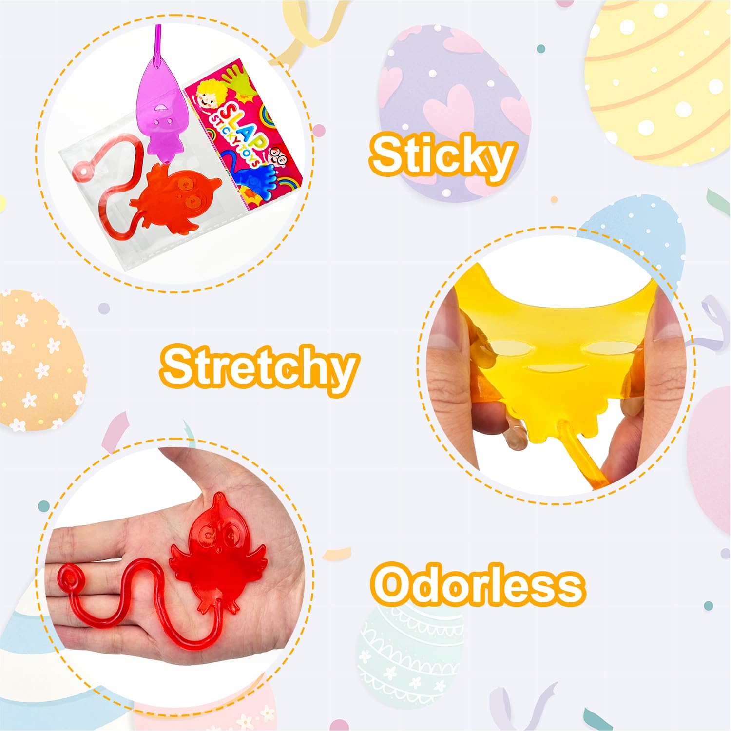 Kannove Easter Sticky Hands: egg design in bright colors for party favors.