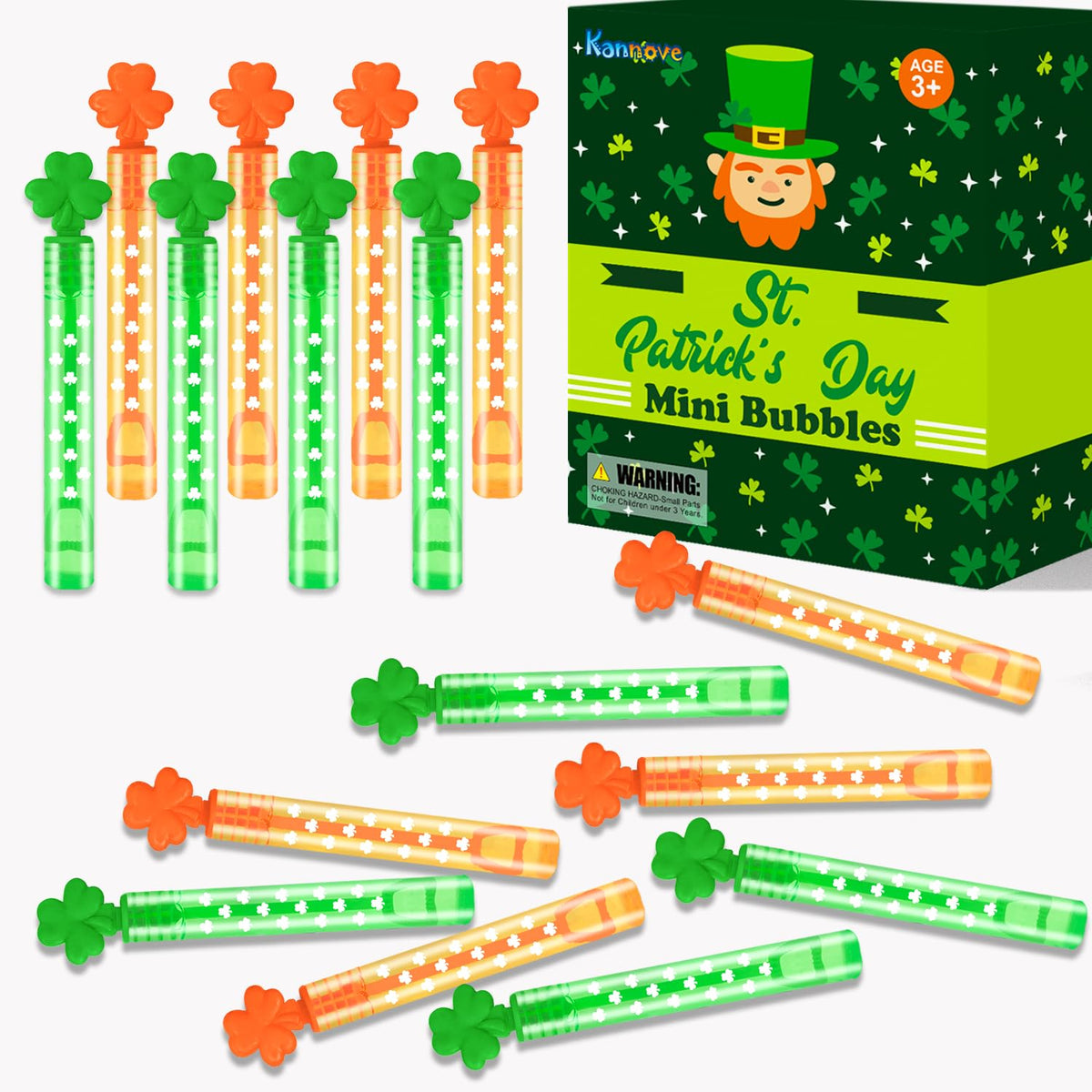 Kannove St Patrick's Day shamrock bubble wands with green designs for festive play