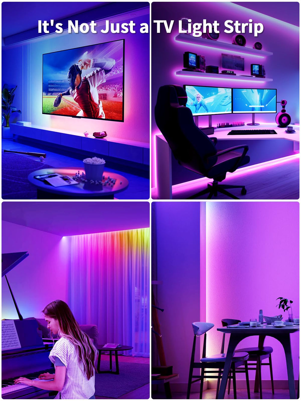 KANTUTOE LED strip installed behind TV with strong adhesive and clips for secure mounting.