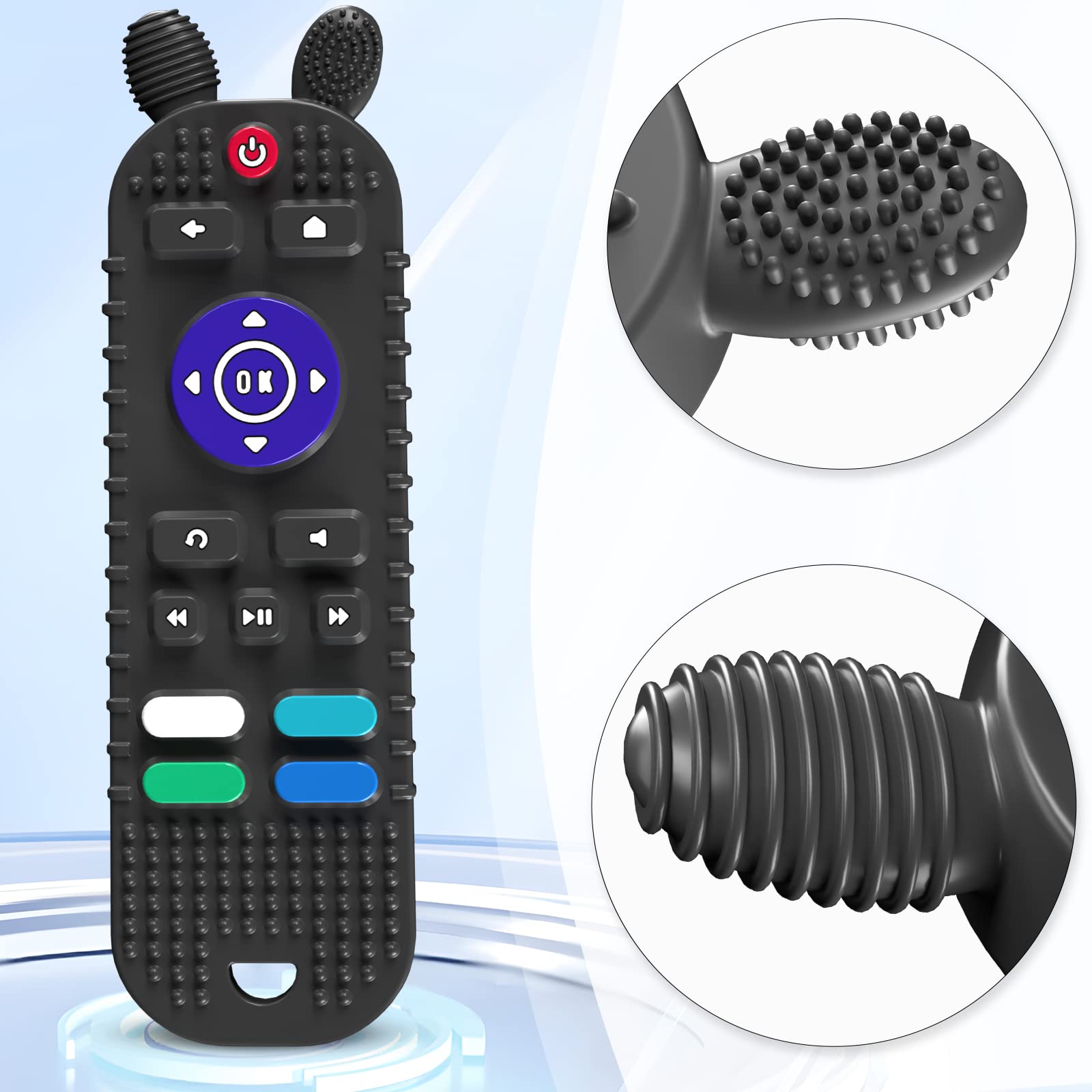 Kaodezhu phone teether with textured bumps for gum massage.