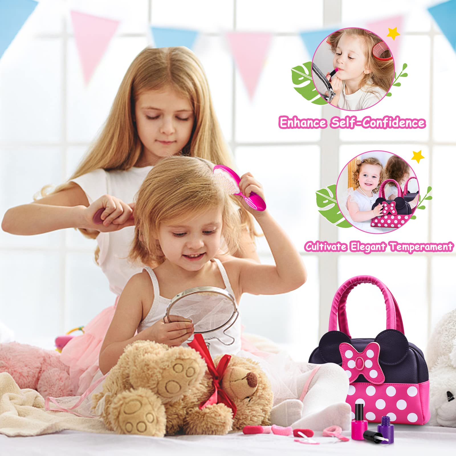 Kaodezhu pretend purse makeup kit with faux eyeshadow and comb for dress-up fun