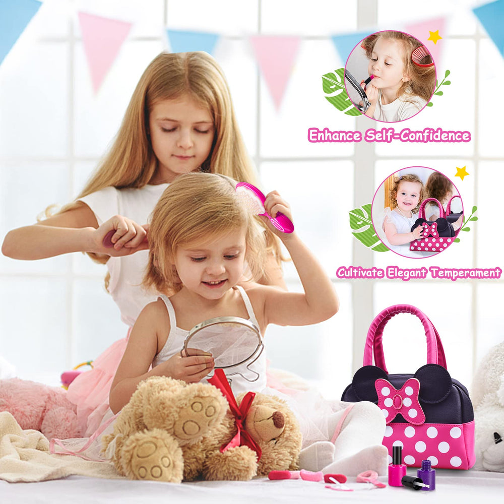 Kaodezhu pretend purse makeup kit with faux eyeshadow and comb for dress-up fun