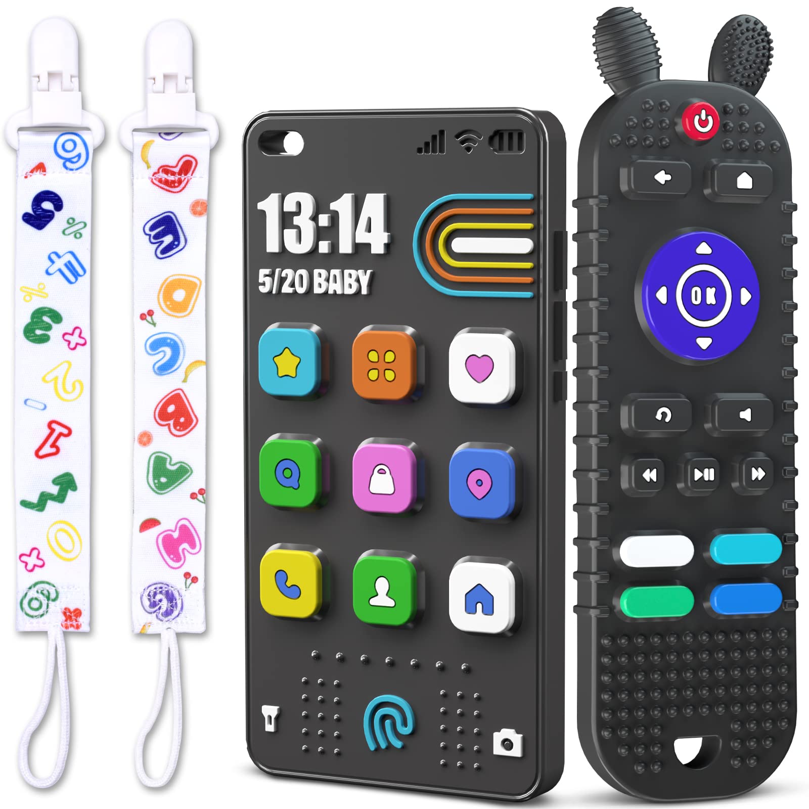 Kaodezhu remote teether with colorful buttons for safe teething play.