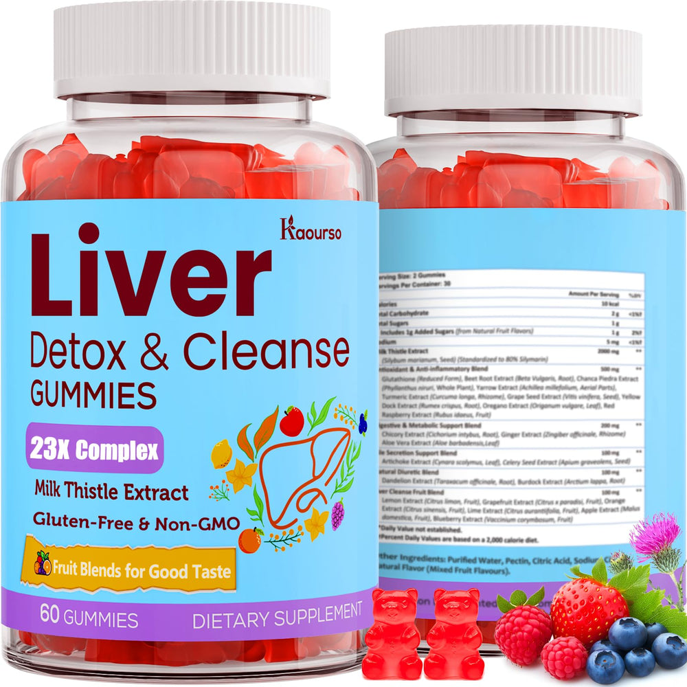 Kaourso Liver Detox Gummies bottle front view for easy daily liver support.