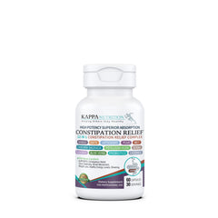 KAPPA NUTRITION Constipation Relief bottle shows a gentle, non-habit forming option for regularity.