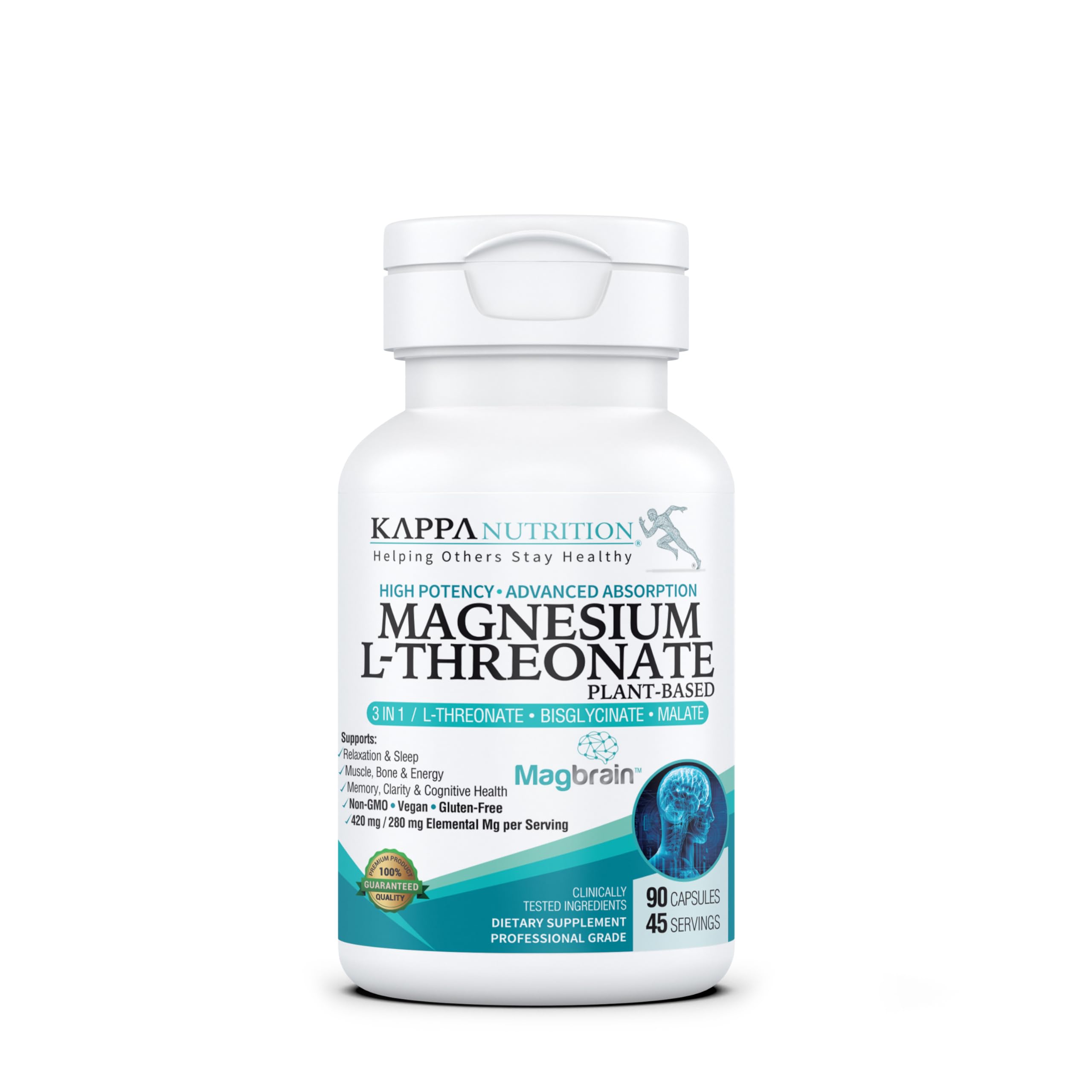 Kappa Nutrition MagBrain bottle front view for focus and daily wellness.
