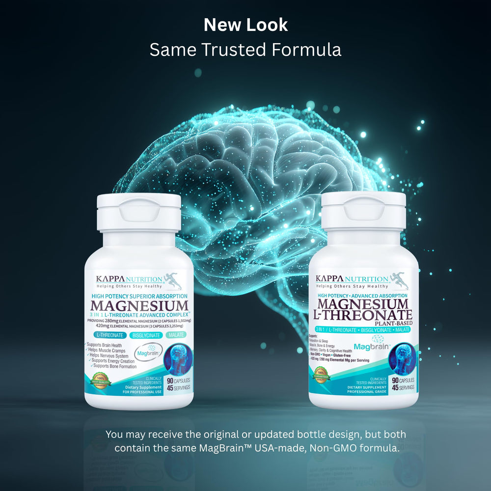 Kappa Nutrition MagBrain capsules close-up showing plant-based magnesium.
