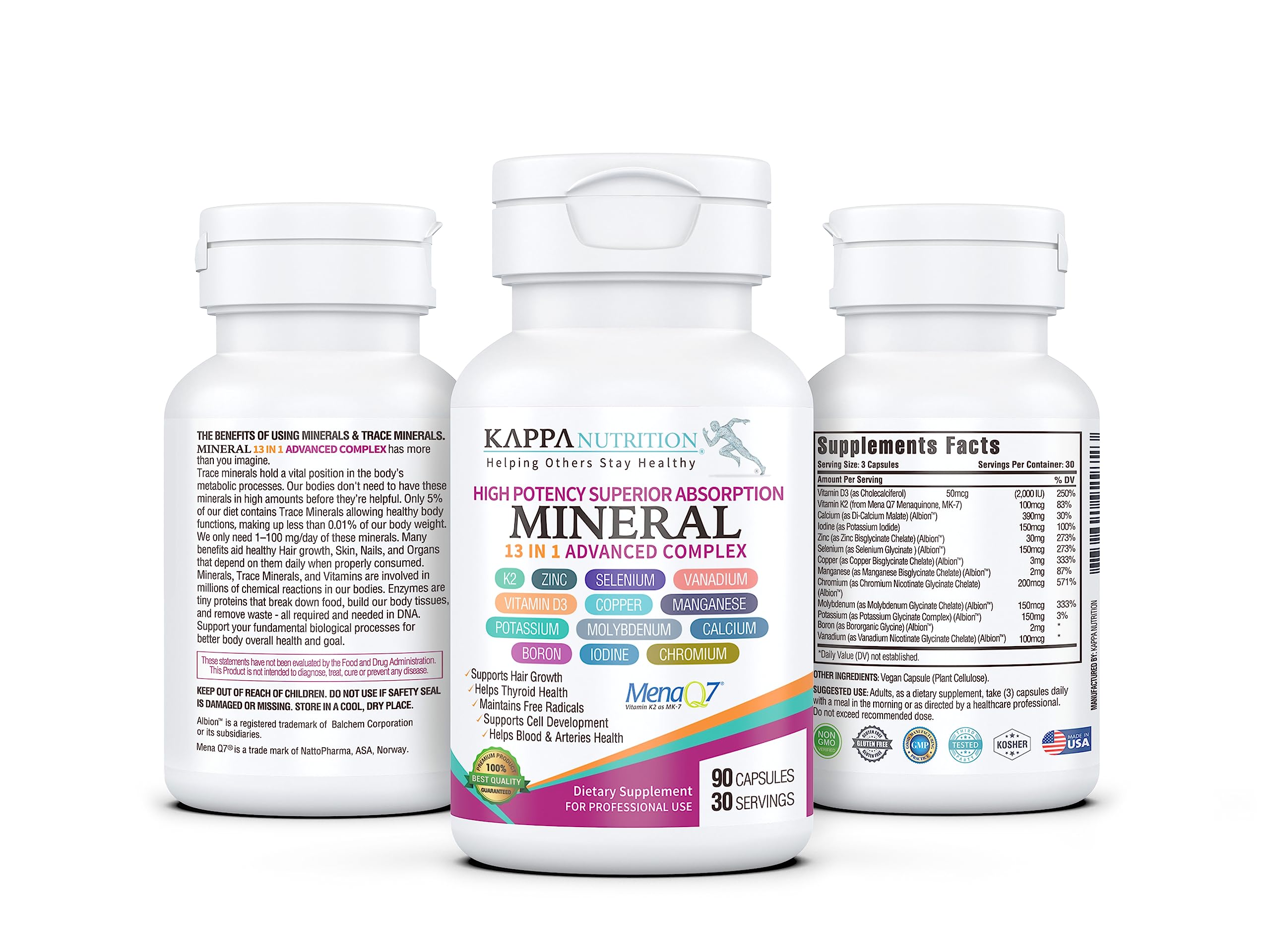 KAPPA NUTRITION Mineral 13 in 1 label closeup highlights essential vitamins and trace minerals