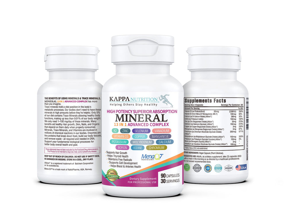 KAPPA NUTRITION Mineral 13 in 1 label closeup highlights essential vitamins and trace minerals