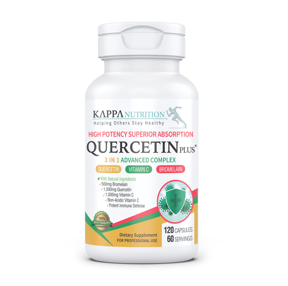 KAPPA NUTRITION Quercetin Plus bottle front showing the 3-in-1 formula and immune support potential