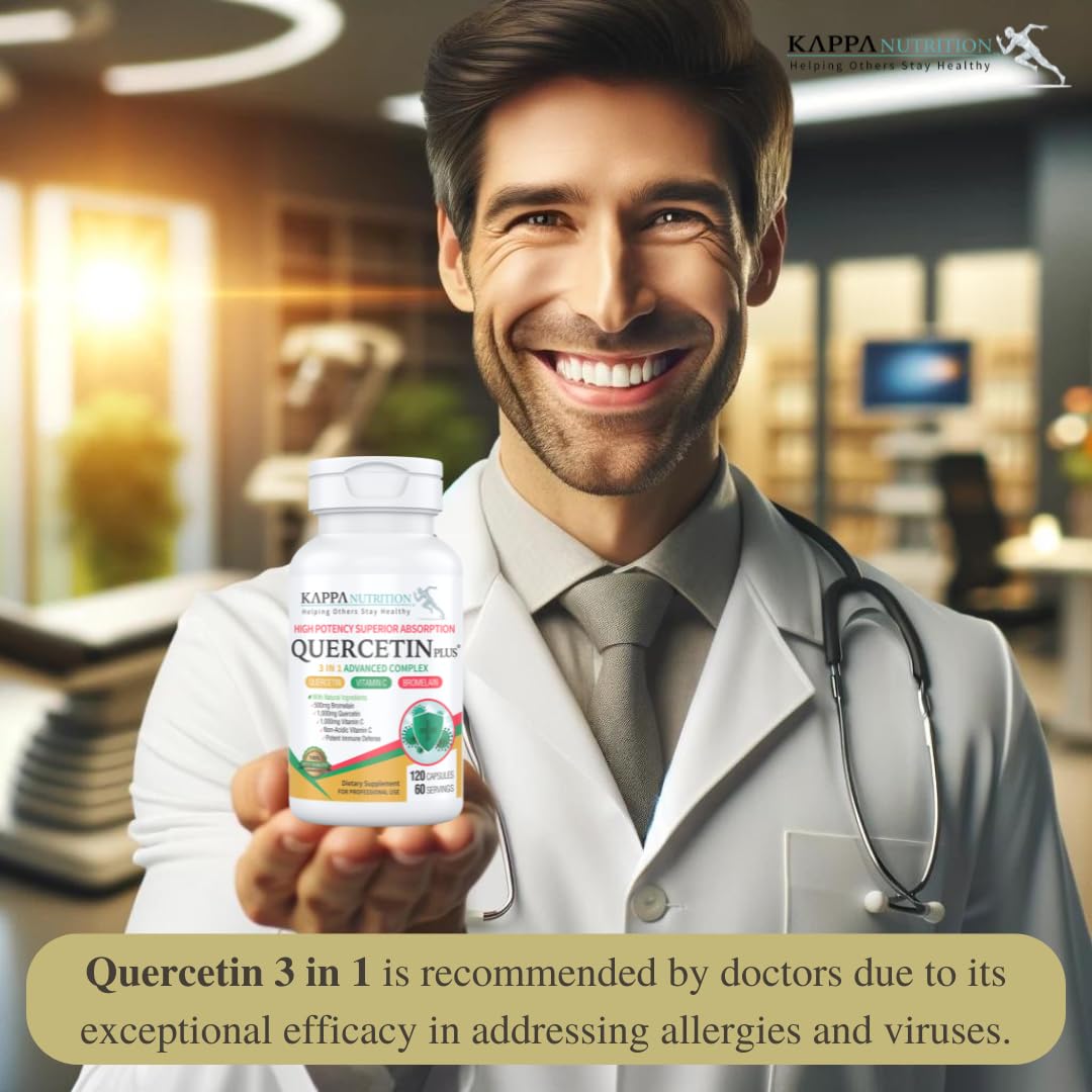 KAPPA NUTRITION Quercetin Plus bottle side view with vitamin C and bromelain ingredients