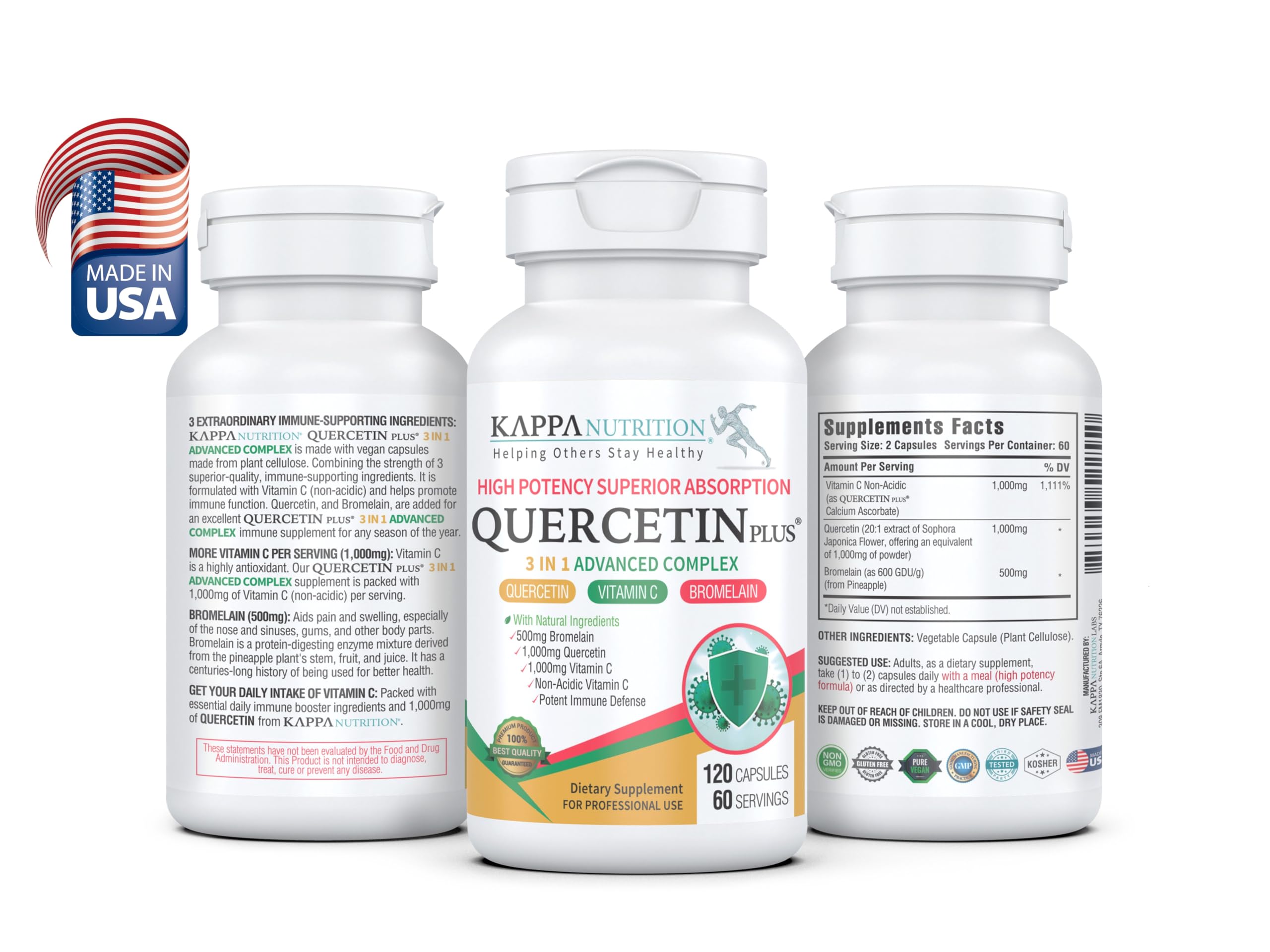 KAPPA NUTRITION Quercetin Plus capsules closeup highlighting high potency vegan capsules
