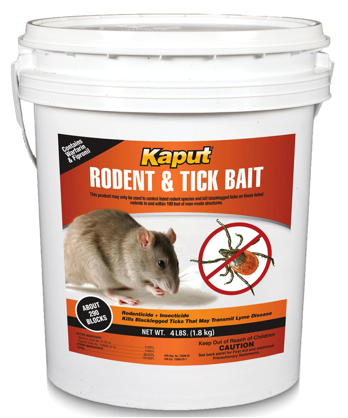 Kaput bait blocks 4lb pack prepared for rodent and tick control in homes.