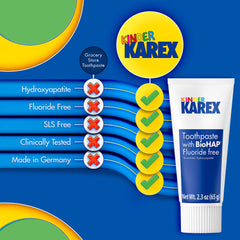 KAREX toothpaste on bathroom counter for daily brushing.