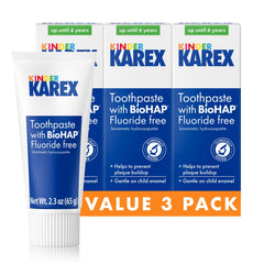KAREX Kinder Karex toddler toothpaste tube-front view showing fluoride-free formula.