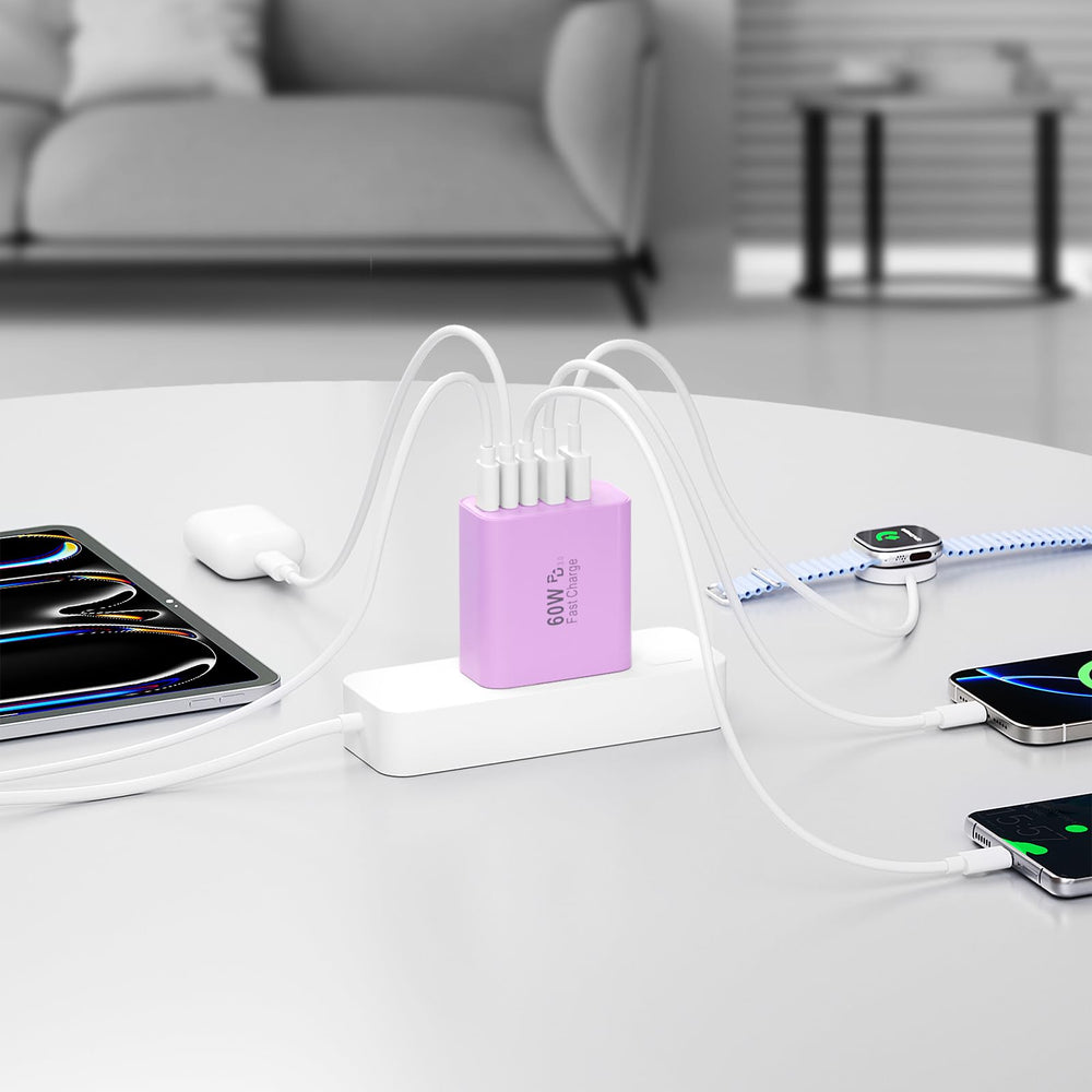 Karhood 60W multi-port charger packaging and warranty information.