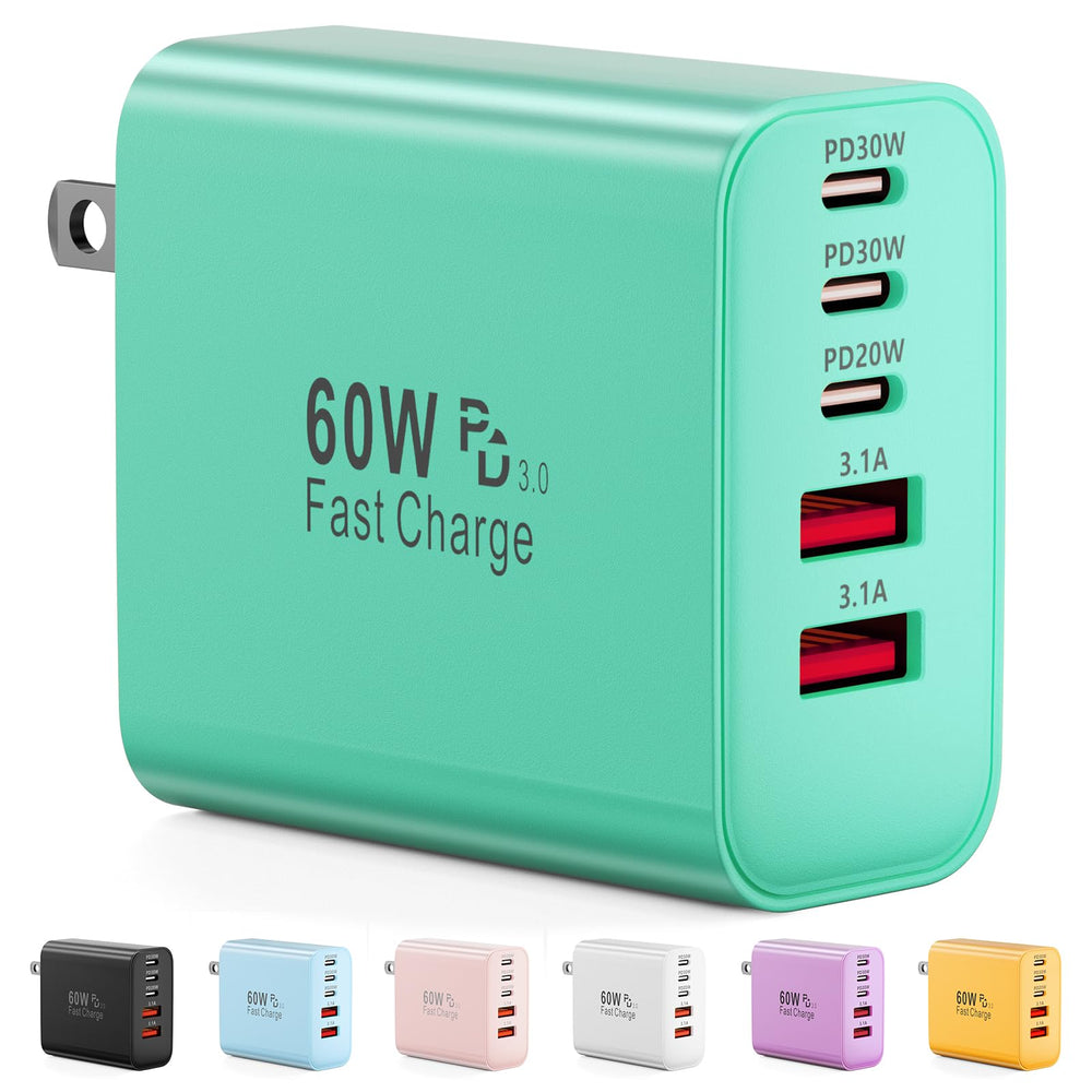 Karhood USB-C Charger Block 60W with 5 ports enables fast multi-device charging.