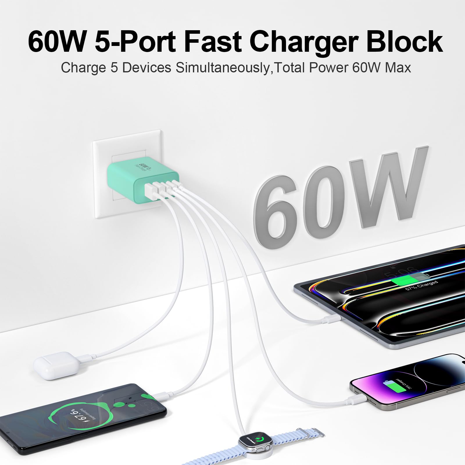 Karhood USB-C Charger Block side view showing compact footprint for a tidy desk.
