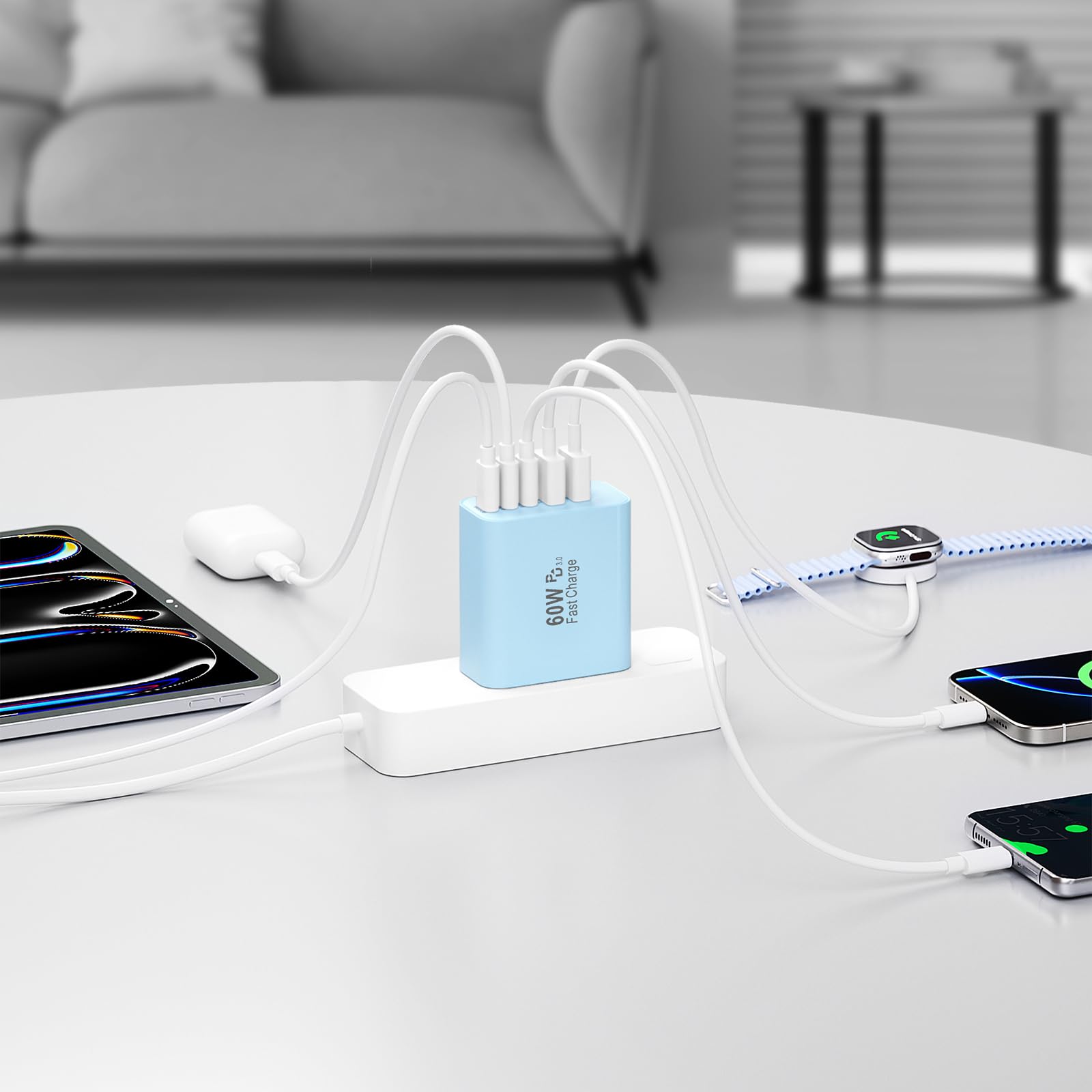 Karhood USB C charger block on desk keeps cables organized