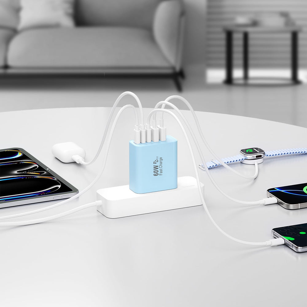 Karhood USB C charger block on desk keeps cables organized