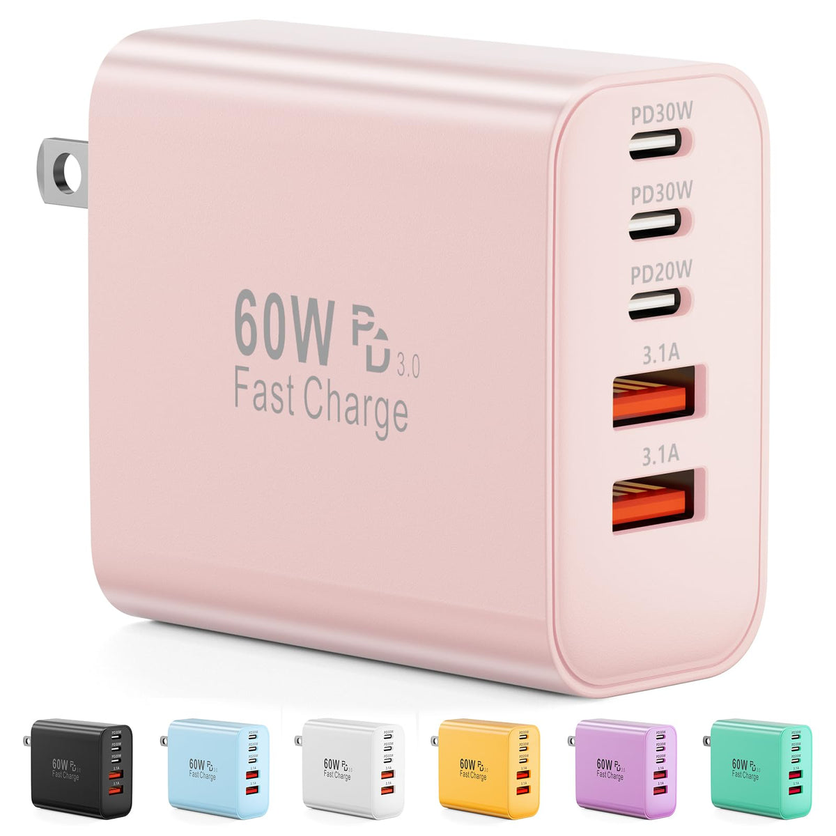 Karhood USB-C charger block with 60W and five ports for quick multi-device charging