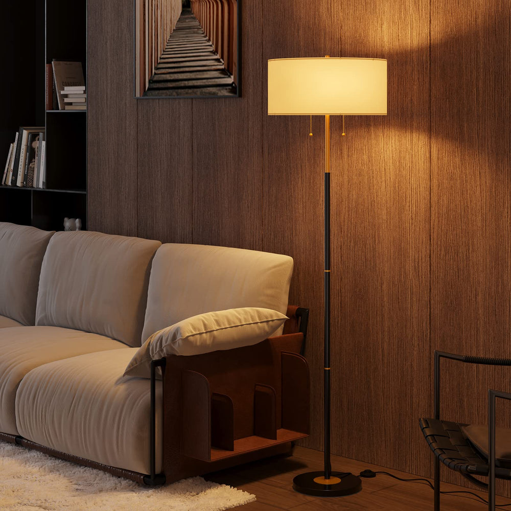 Karjoefar 2-light floor lamp with white shade for ambient living room light