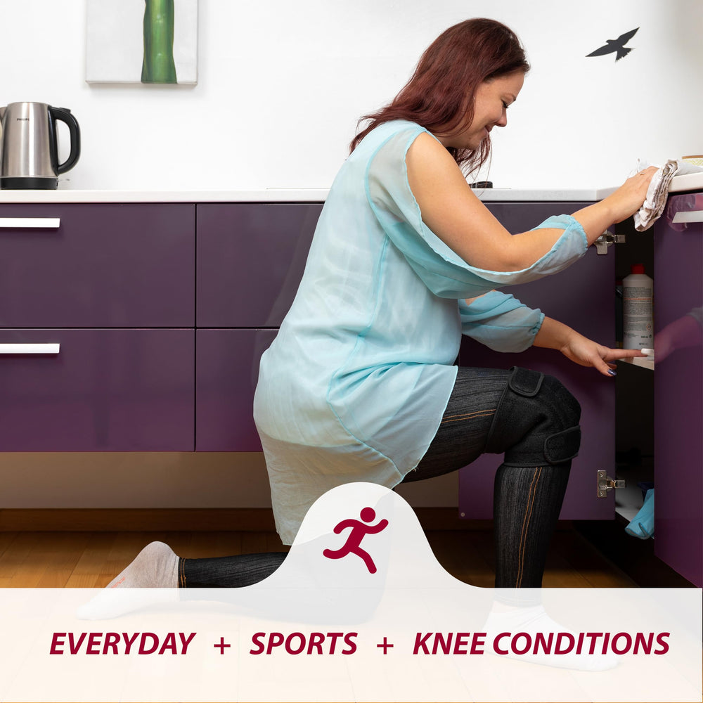 KARM neoprene knee brace material delivers warmth and improved circulation during activity.