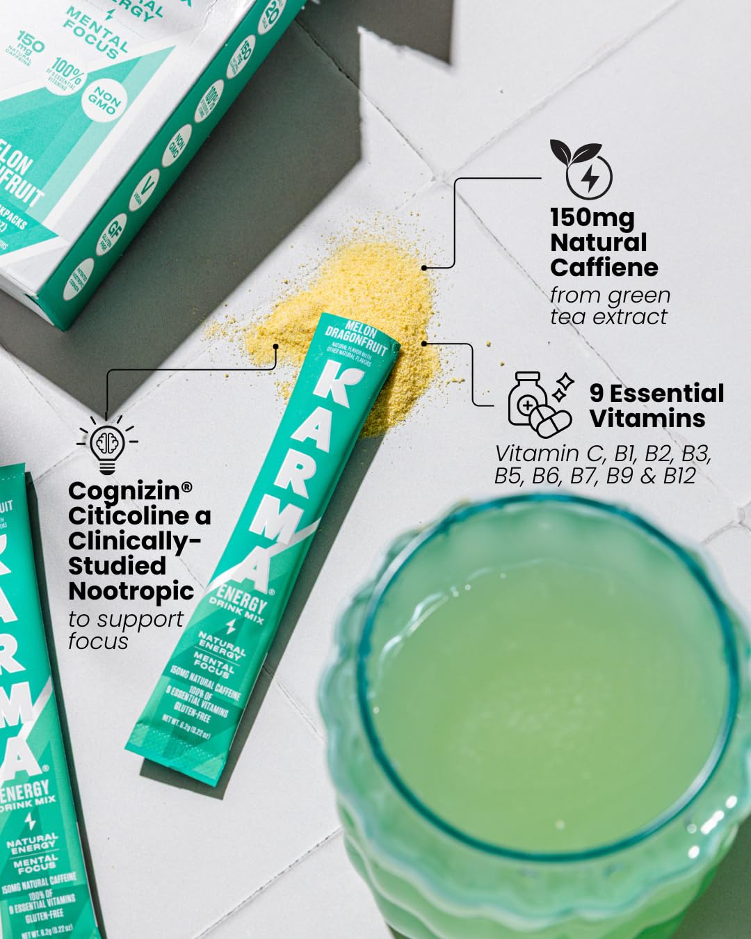 Karma Energy Hydration Cognizin visual highlight suggesting cognitive support and focus.