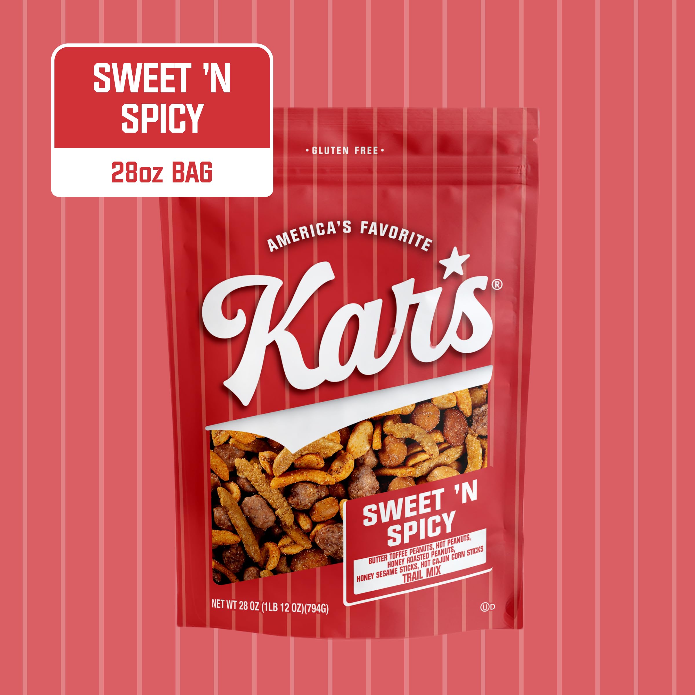 Close-up of butter-toffee peanuts in Kar's Sweet 'N Spicy Trail Mix.