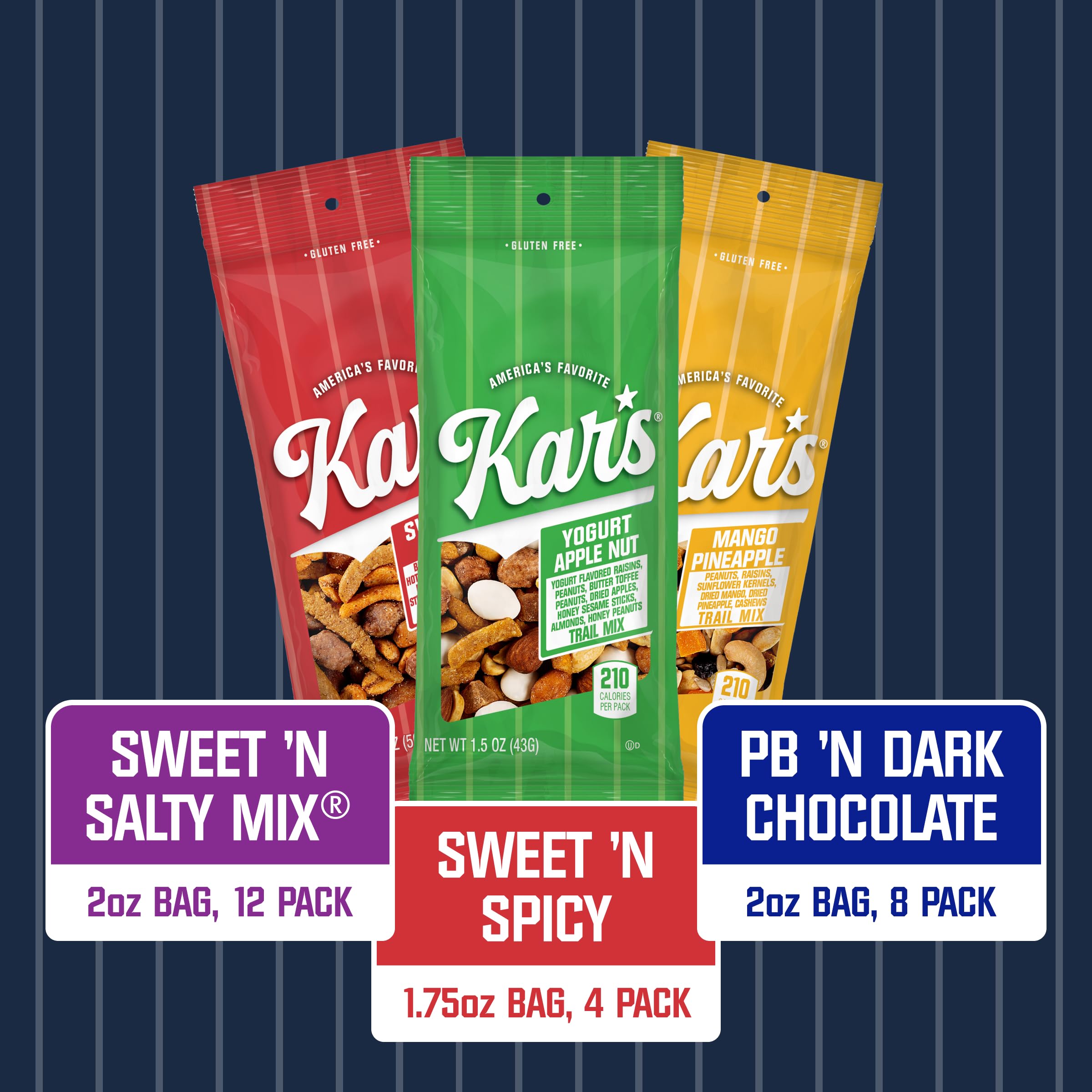 Kar's Nuts variety pack label visible, perfect for lunchboxes and daily snacking.