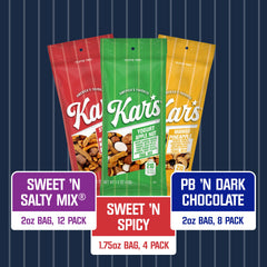 Kar's Nuts variety pack label visible, perfect for lunchboxes and daily snacking.