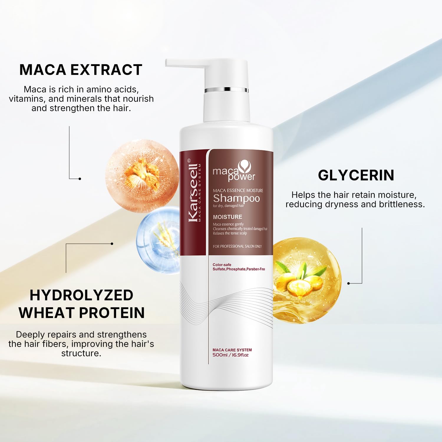 Karseell Argan Oil Shampoo ingredients closeup highlights argan and coconut oils.