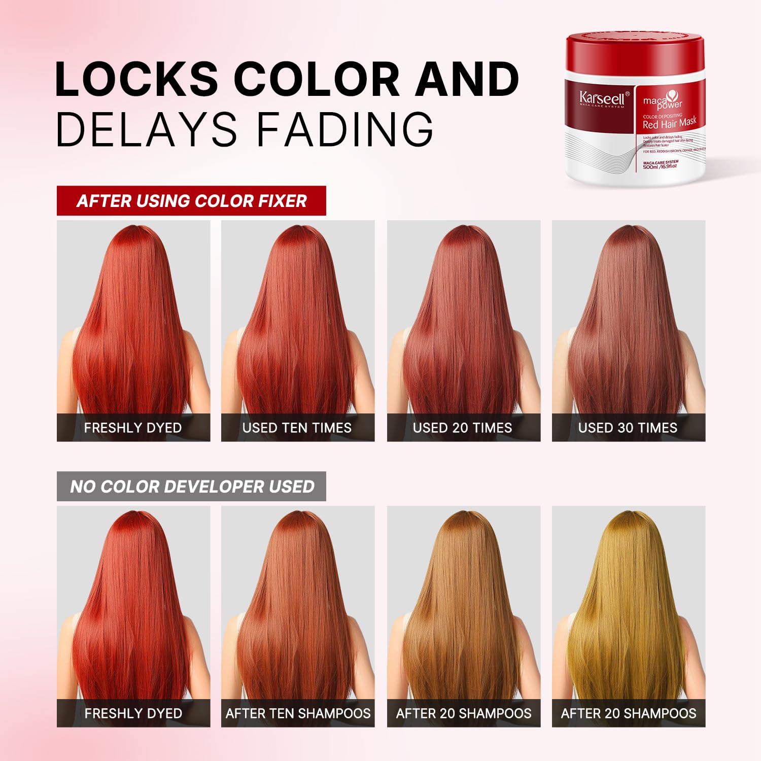 Karseell packaging and jar close-up emphasizing vibrant red shade