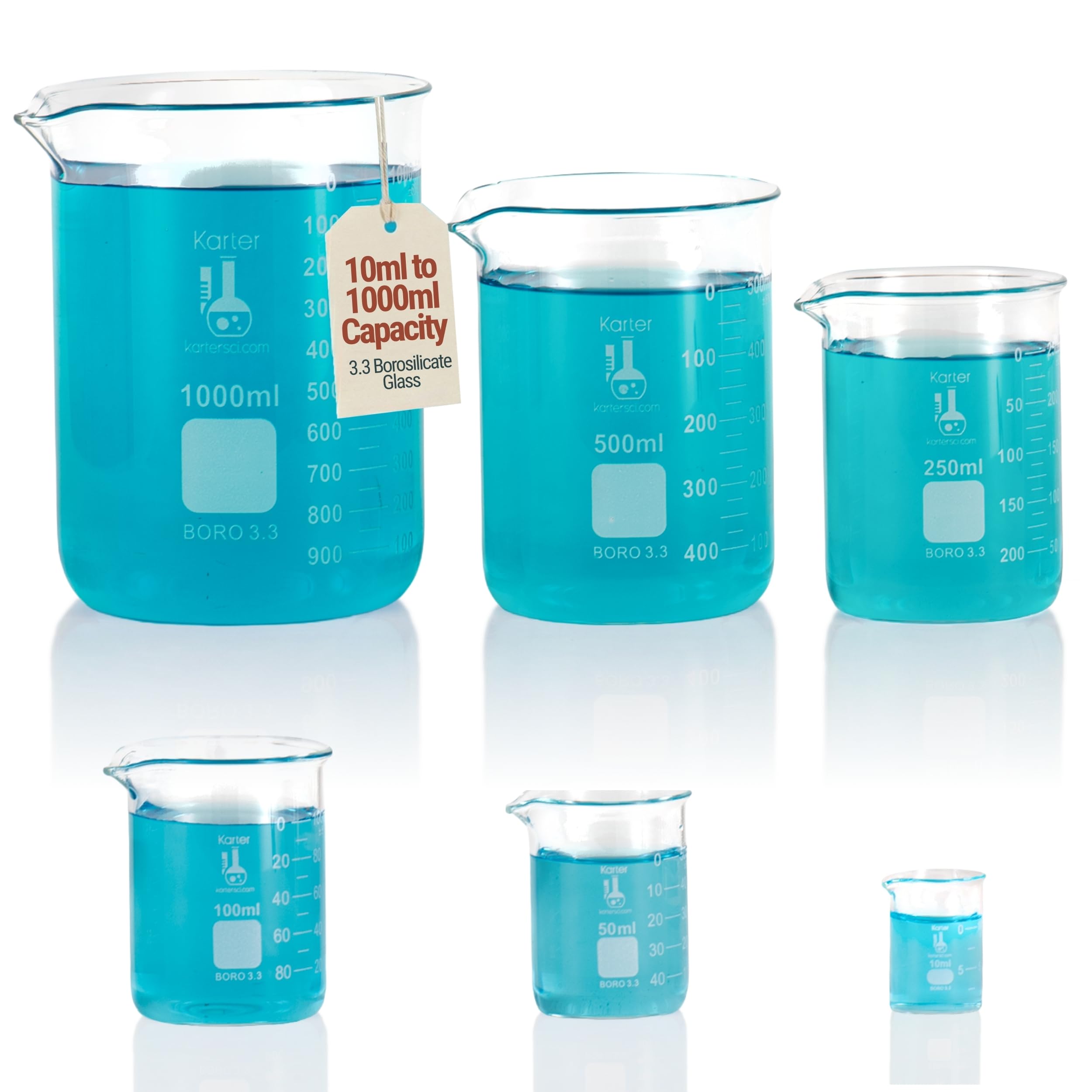 Karter Scientific Griffin low-form beaker close-up showing thick walls and clarity.