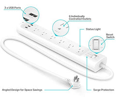 ETL-certified surge protection guards electronics from power spikes.