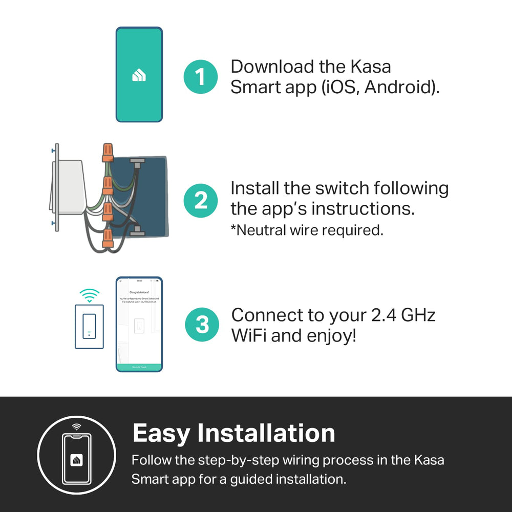 Kasa KS200P3 neutral-wire-required wiring tips for a compatible installation.