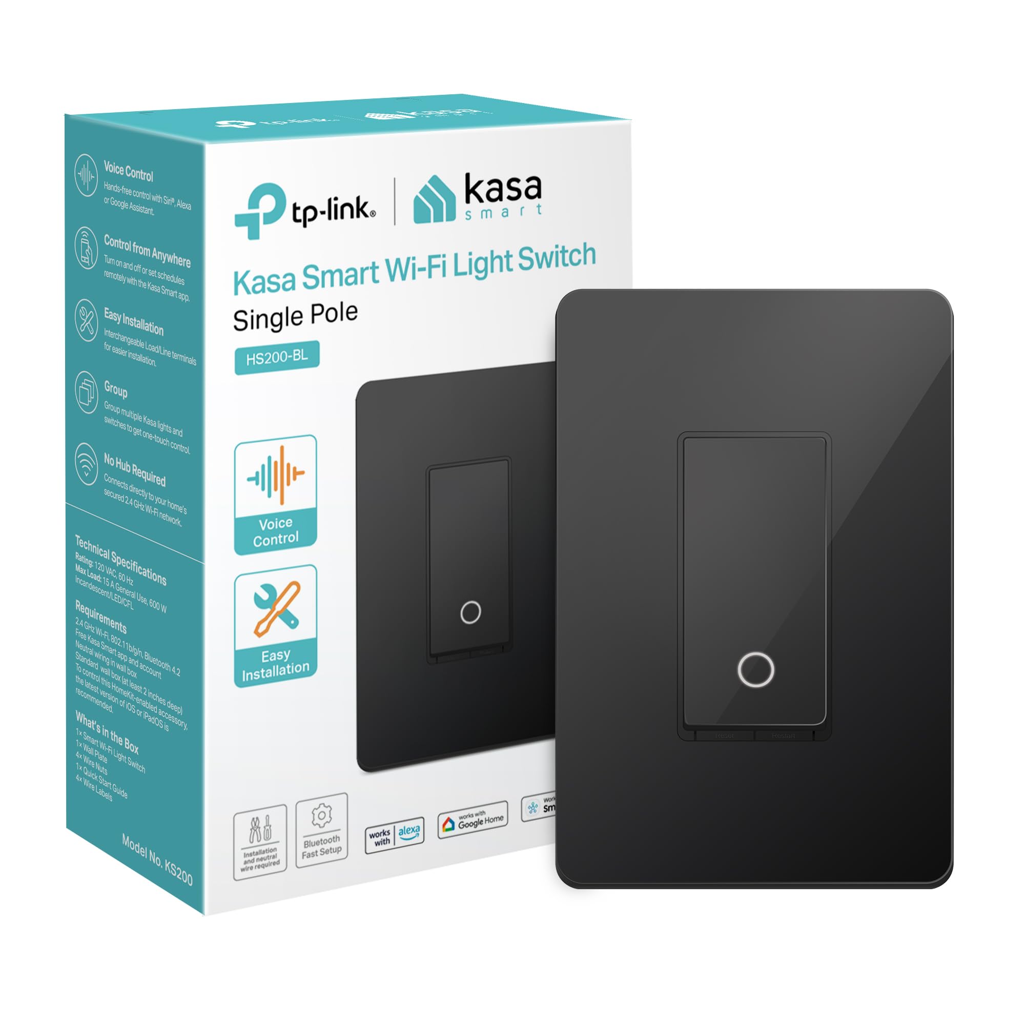 Kasa HS200-BL wall switch installed for seamless smart control.