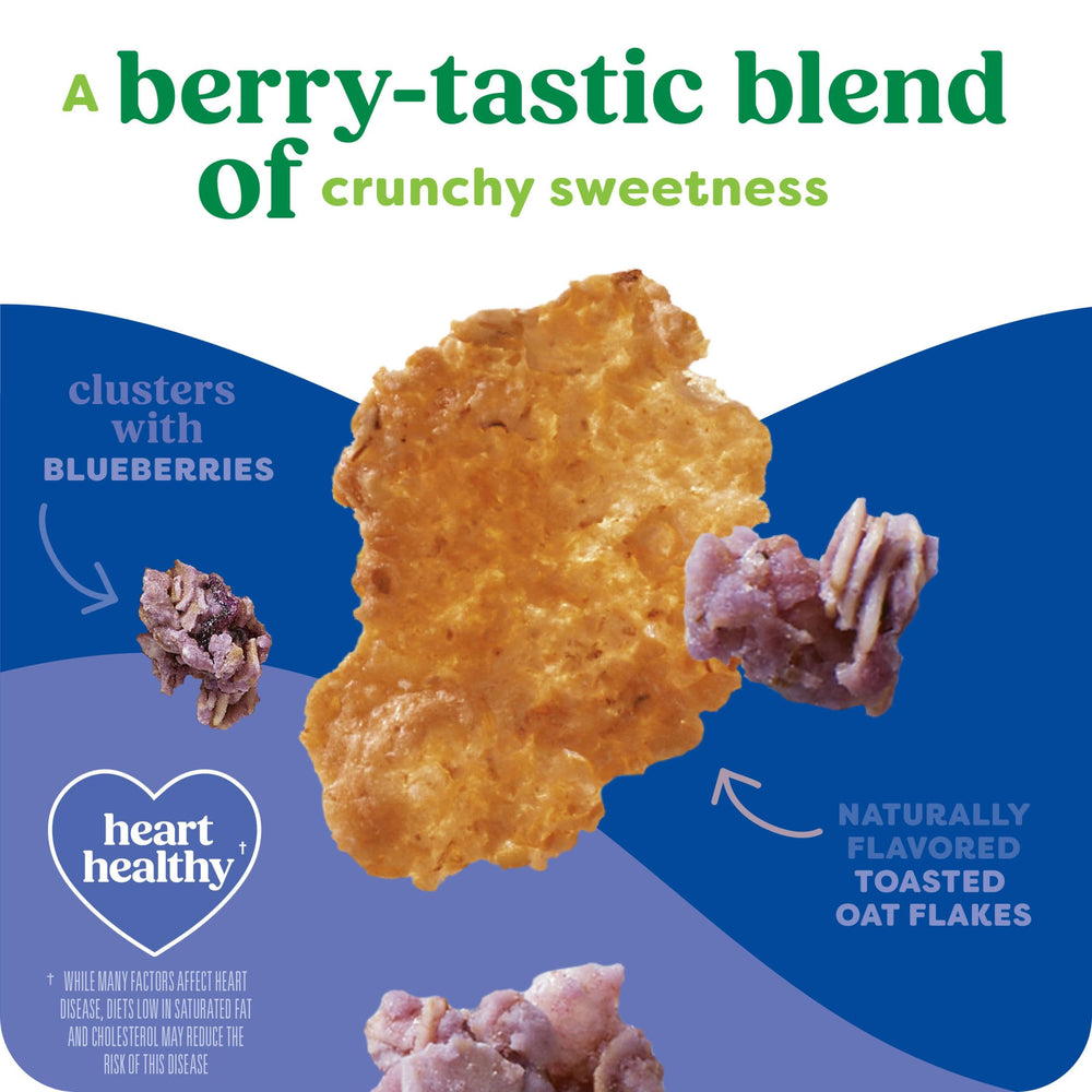 Pouring Kashi Blueberry Clusters into a bowl for a quick breakfast.