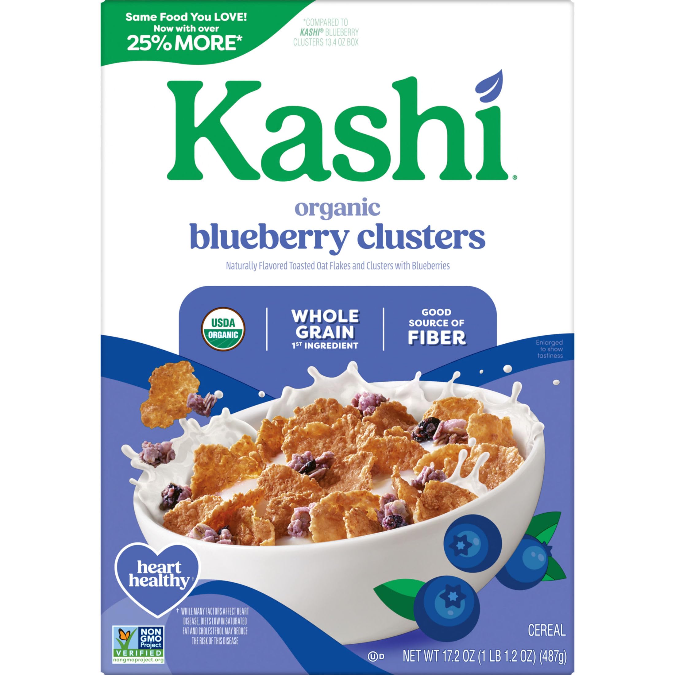 Whole grain is listed as the first ingredient on Kashi Blueberry Clusters packaging.