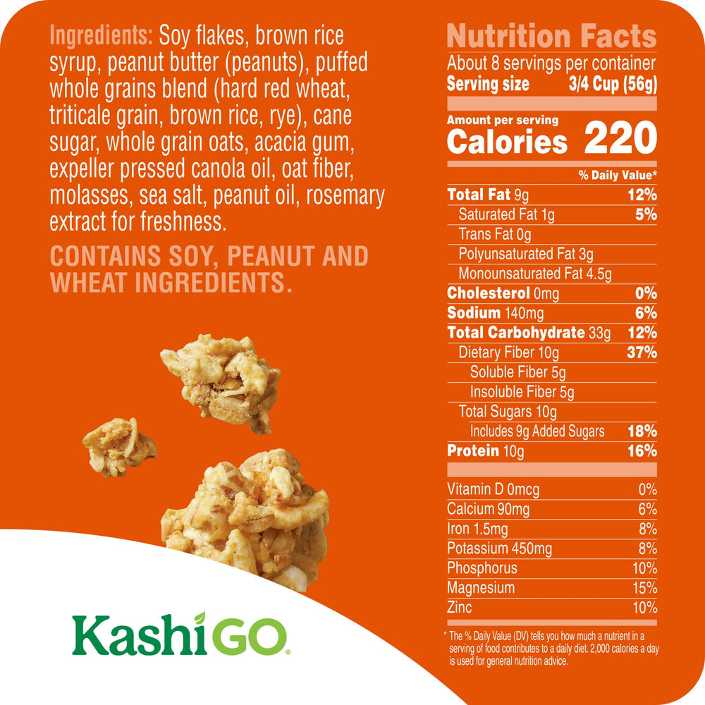 Pouring Kashi GO Peanut Butter Crunch cereal into a bowl