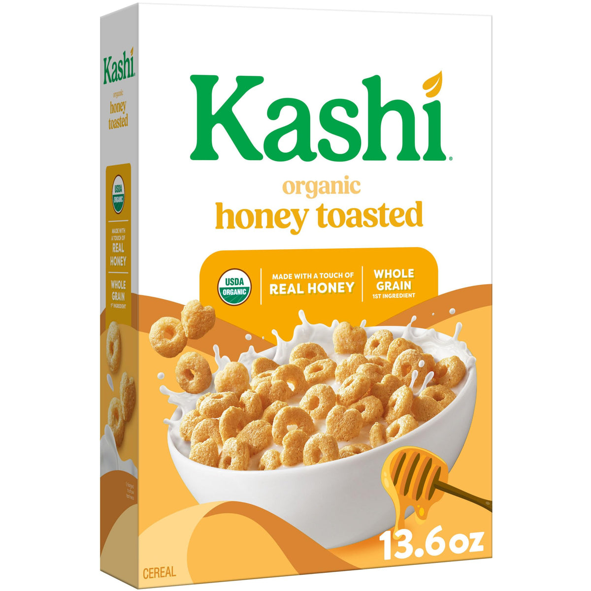 Kashi Honey Toasted cereal bowl with milk for a wholesome breakfast.