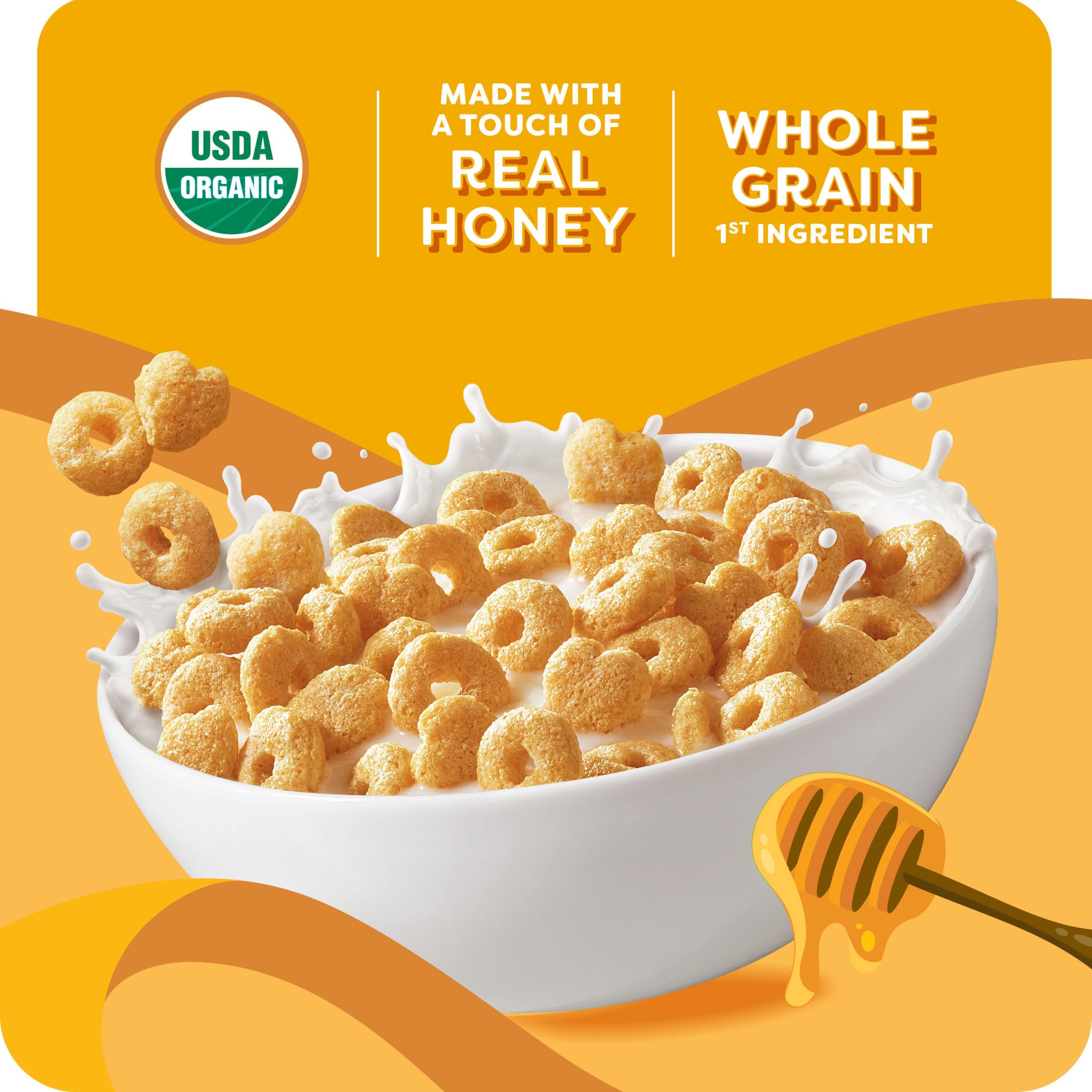 Kashi Honey Toasted cereal close up of organic whole grains.
